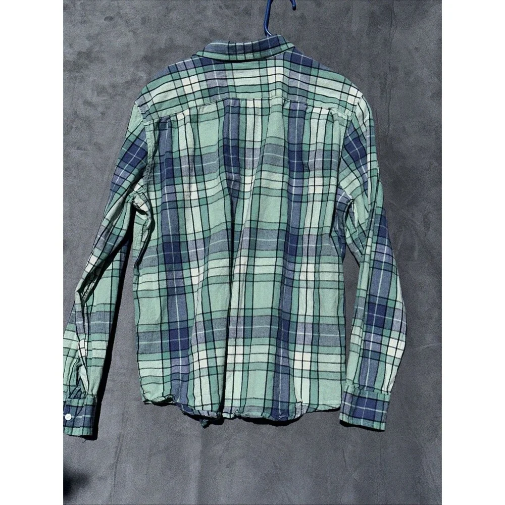 Men’s Levi’s L Button Up Shirt Blue Plaid Cotton Summer Standard San Francisco